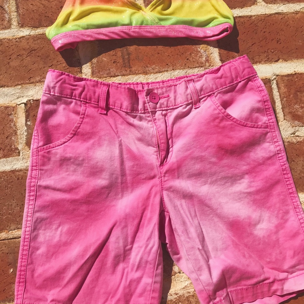 Pink Color Wash Bermuda Shorts
